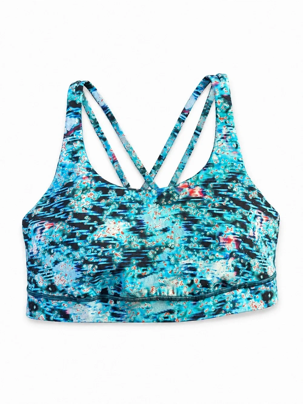 Lululemon Energy Sports Bra Blue Abstract Print Strappy Back Size 10